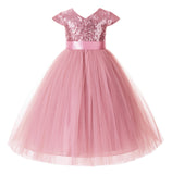 Cap Sleeves Sequin Formal Flower Girl Dress Father Daughter Dance Recital Gown Birthday Party 211(2)