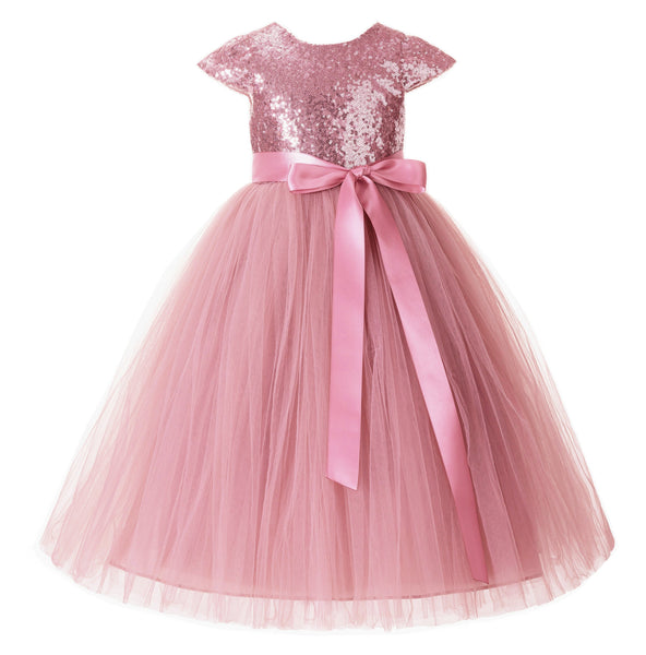 Cap Sleeves Sequin Formal Flower Girl Dress Father Daughter Dance Recital Gown Birthday Party 211(2)