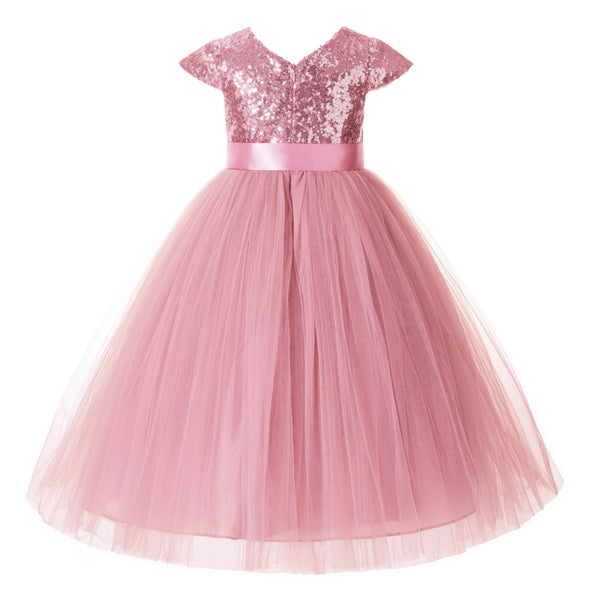 Cap Sleeves Sequin Formal Flower Girl Dress Father Daughter Dance Recital Gown Birthday Party 211(2)