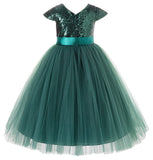 Cap Sleeves Sequin Formal Flower Girl Dress Father Daughter Dance Recital Gown Birthday Party 211(2)