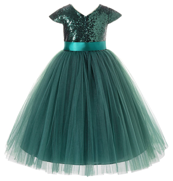 Cap Sleeves Sequin Formal Flower Girl Dress Father Daughter Dance Recital Gown Birthday Party 211(2)
