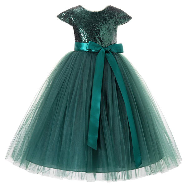 Cap Sleeves Sequin Formal Flower Girl Dress Father Daughter Dance Recital Gown Birthday Party 211(2)