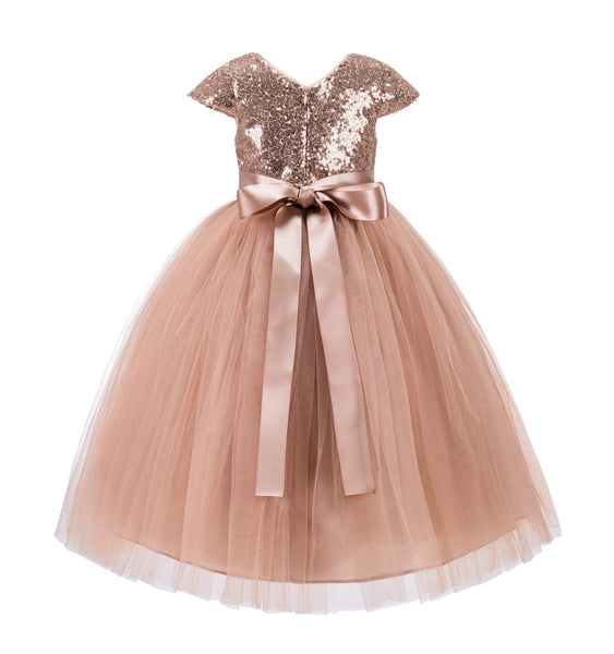 Cap Sleeves Sequin Formal Flower Girl Dress Father Daughter Dance Recital Gown Birthday Party 211(2)