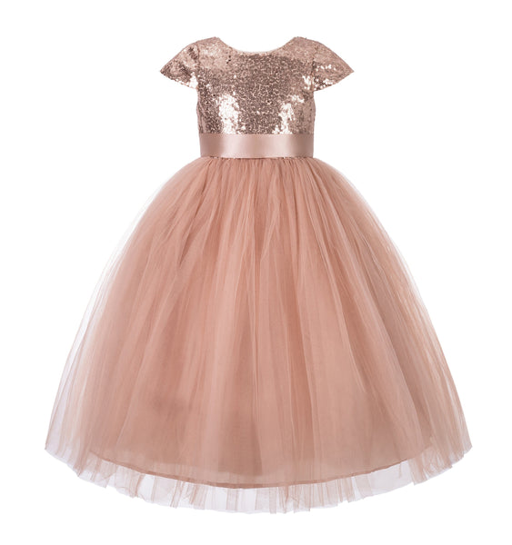 Cap Sleeves Sequin Formal Flower Girl Dress Father Daughter Dance Recital Gown Birthday Party 211(2)