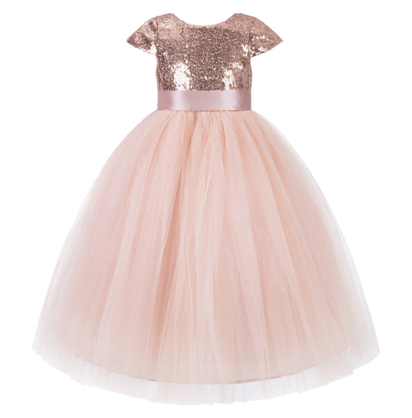 Cap Sleeves Sequin Formal Flower Girl Dress Father Daughter Dance Recital Gown Birthday Party 211(2)