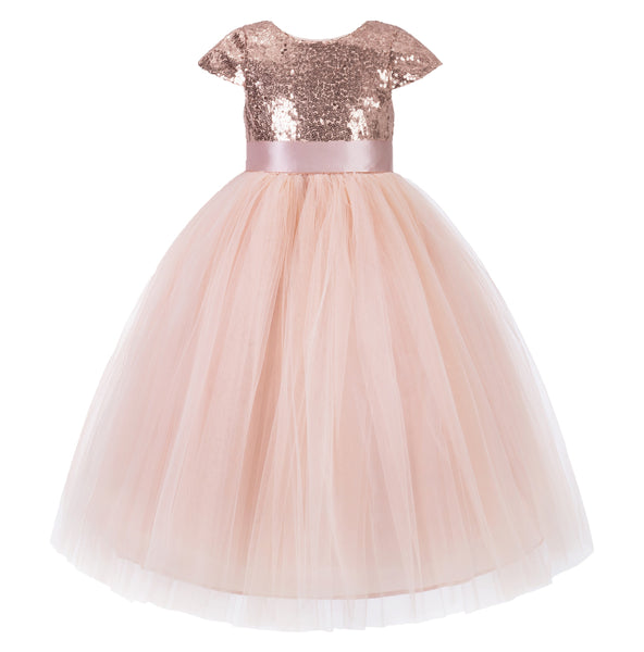 Cap Sleeves Sequin Formal Flower Girl Dress Father Daughter Dance Recital Gown Birthday Party 211(1)