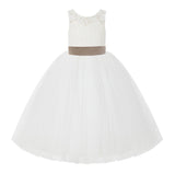 V-Back Ivory Lace Tulle Flower Girl Dress with Bow Sash Toddlers Baptism Mini Bridal Gown 212noFT(3)