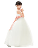 V-Neck Ivory Tulle Flower Girl Dress with Tiebow for Special Occasions Junior Bridesmaid 218noFT(1)