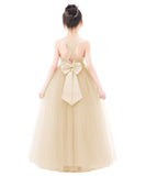 Crossed Straps Satin Flower Girl Dress with Rhinestones for Dance Recital Princess Ballroom Gown 240