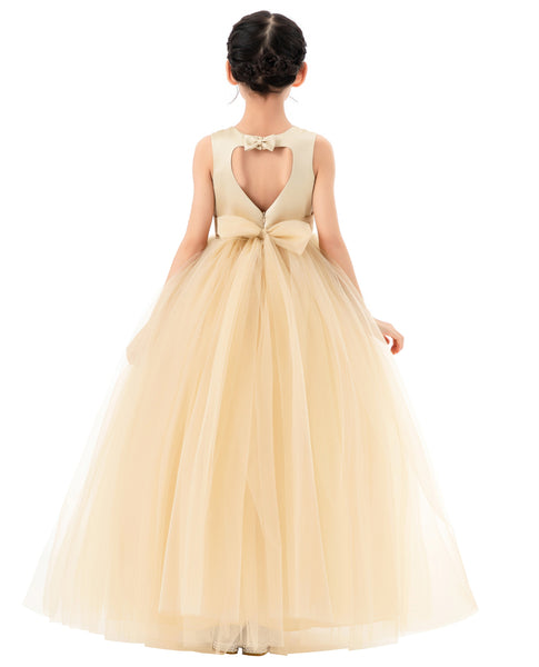 Satin Heart Cutout Tulle Flower Girl Dresses Pretty Princess Ballroom Dance Recital Junior Prom 247