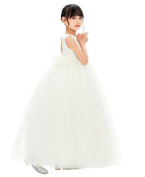 Satin Heart Cutout Tulle Flower Girl Dresses Pretty Princess Ballroom Dance Recital Junior Prom 247