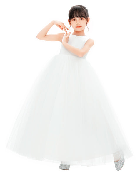 Satin Heart Cutout Tulle Flower Girl Dresses Pretty Princess Ballroom Dance Recital Junior Prom 247