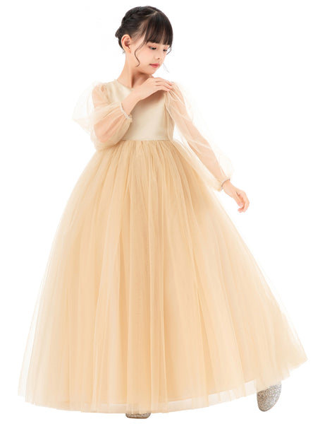 V-Back Flower Girl Dress with Tulle Sleeves for Special Occasions Wedding Beauty Pageant Recital 249