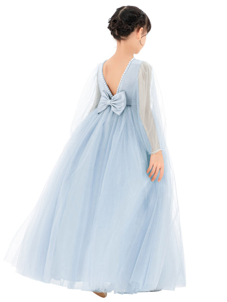 V-Back Flower Girl Dress with Tulle Sleeves for Special Occasions Wedding Beauty Pageant Recital 249