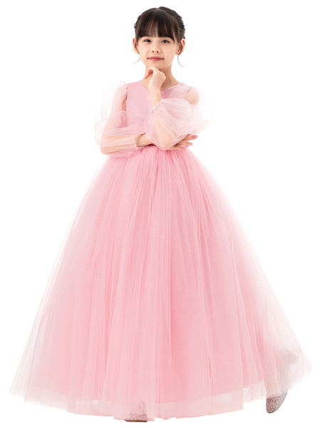 V-Back Flower Girl Dress with Tulle Sleeves for Special Occasions Wedding Beauty Pageant Recital 249