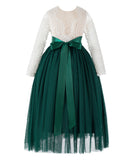 A-Line V-Back Lace Flower Girl Dresses with Sleeves Father Daughter Dance Recital Gown Parties 290R7