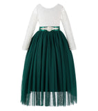 A-Line V-Back Lace Flower Girl Dresses with Sleeves Father Daughter Dance Recital Gown Parties 290R7