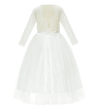 A-Line V-Back Lace Flower Girl Dresses with Sleeves Father Daughter Dance Recital Gown Parties 290R7