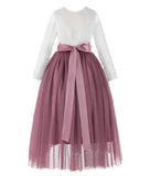 A-Line V-Back Lace Flower Girl Dresses with Sleeves Father Daughter Dance Recital Gown Parties 290R7