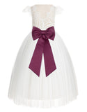 Ivory Cap Sleeves V-Back Lace Flower Girl Dress Special Occasions Junior Bridesmaid Gown 622T(1)