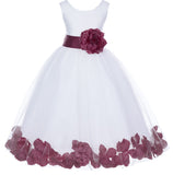 Ivory Tulle Floral Petals Flower Girl Dress Special Occasions Junior Pageant Wedding Holiday 302S(6)
