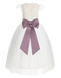Ivory Cap Sleeves V-Back Lace Flower Girl Dress Special Occasions Junior Bridesmaid Gown 622T(1)