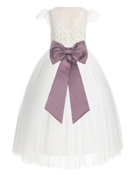 Ivory Cap Sleeves V-Back Lace Flower Girl Dress Special Occasions Junior Bridesmaid Gown 622T(1)