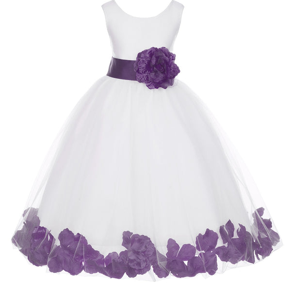 White Elegant Bridesmaid Pageant Special Occasions Rose Petals Flower Girl Dress 302T(3)