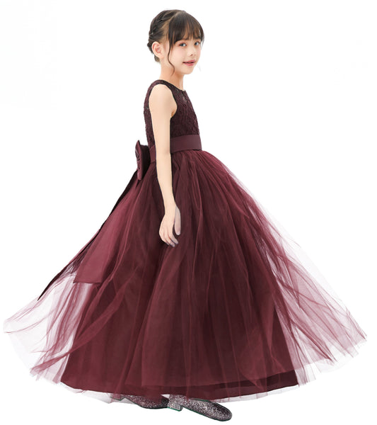 Illusion Lace Flower Girl Dress Communion Baptism Christening Ballroom Recital Evening Gown 331