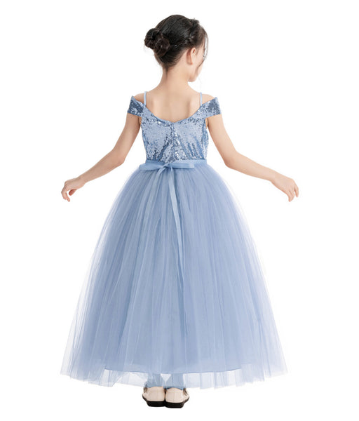 Off The Shoulder Sequin Flower Girl Dress Junior Pageant Gown Photoshoot Dresses for Toddlers 322