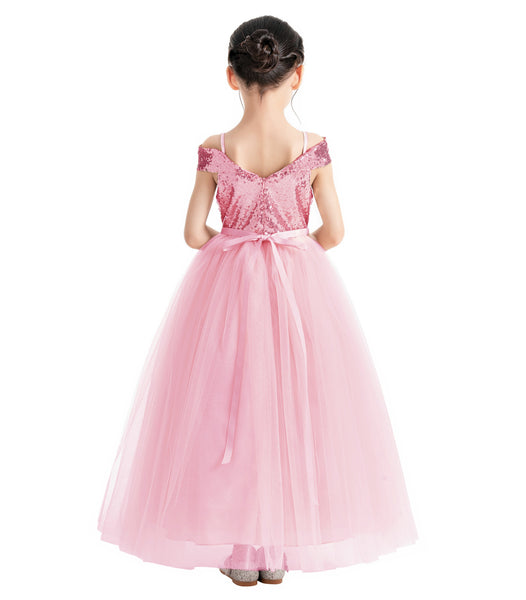Off The Shoulder Sequin Flower Girl Dress Junior Pageant Gown Photoshoot Dresses for Toddlers 322