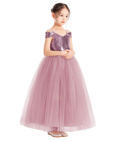 Off The Shoulder Sequin Flower Girl Dress Junior Pageant Gown Photoshoot Dresses for Toddlers 322