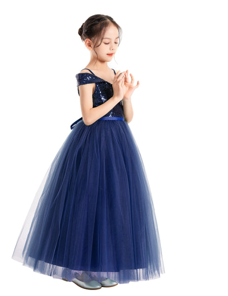 Off The Shoulder Sequin Flower Girl Dress Junior Pageant Gown Photoshoot Dresses for Toddlers 322