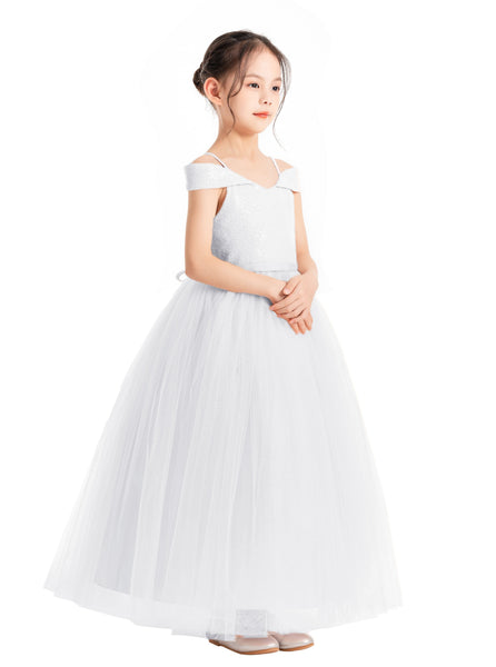 Off The Shoulder Sequin Flower Girl Dress Junior Pageant Gown Photoshoot Dresses for Toddlers 322