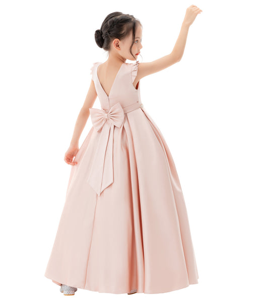 Satin V-Back Dress with Rhinestone for Special Occasions Beauty Pageants Junior Bridesmaids 326