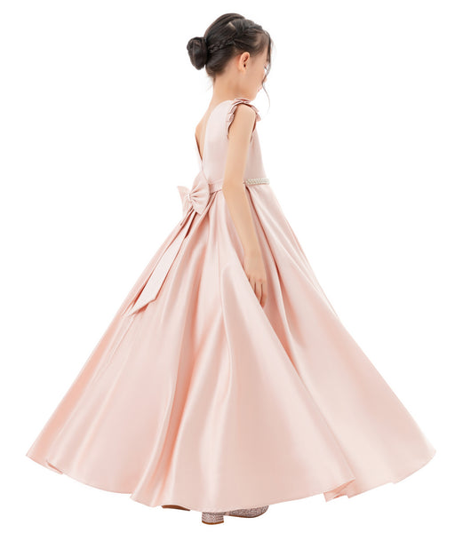 Satin V-Back Dress with Rhinestone for Special Occasions Beauty Pageants Junior Bridesmaids 326