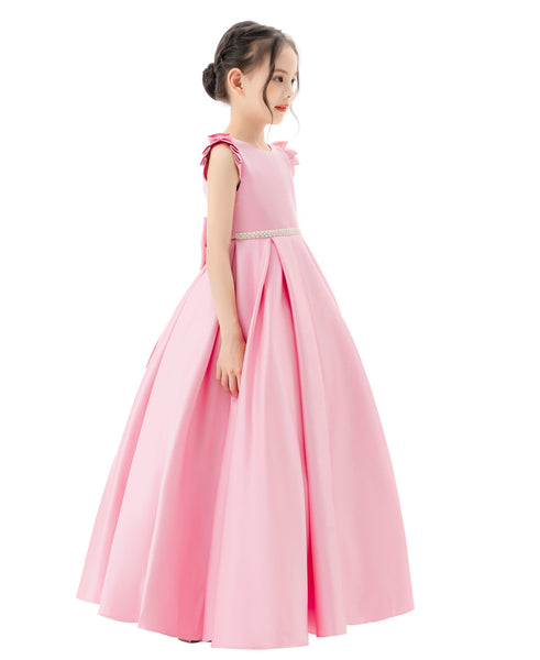 Satin V-Back Dress with Rhinestone for Special Occasions Beauty Pageants Junior Bridesmaids 326
