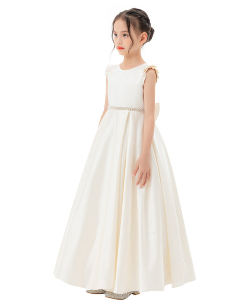 Satin V-Back Dress with Rhinestone for Special Occasions Beauty Pageants Junior Bridesmaids 326