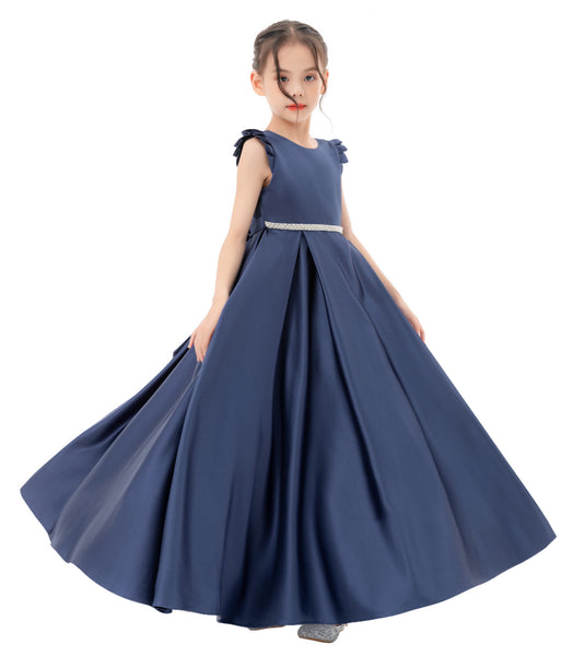 Satin V-Back Dress with Rhinestone for Special Occasions Beauty Pageants Junior Bridesmaids 326