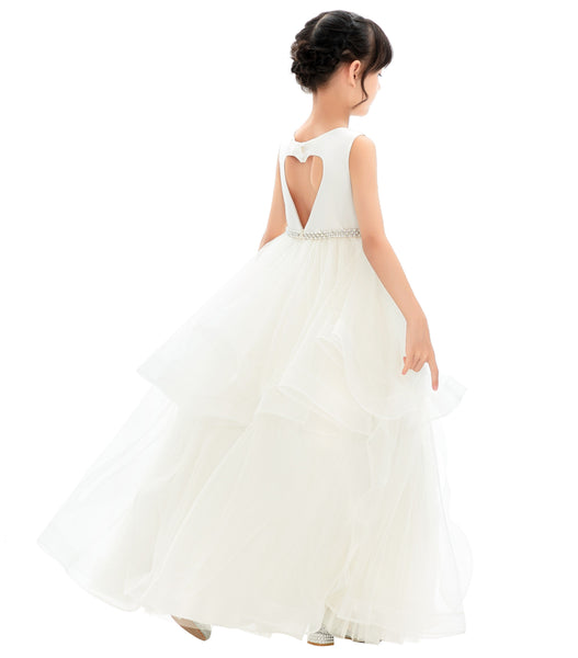 Heart Cutout Ruffle Skirt Flower Girl Dress Junior Bridesmaid Wedding Reception Birthday Party 329
