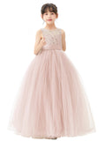 Illusion Lace Flower Girl Dress Communion Baptism Christening Ballroom Recital Evening Gown 331