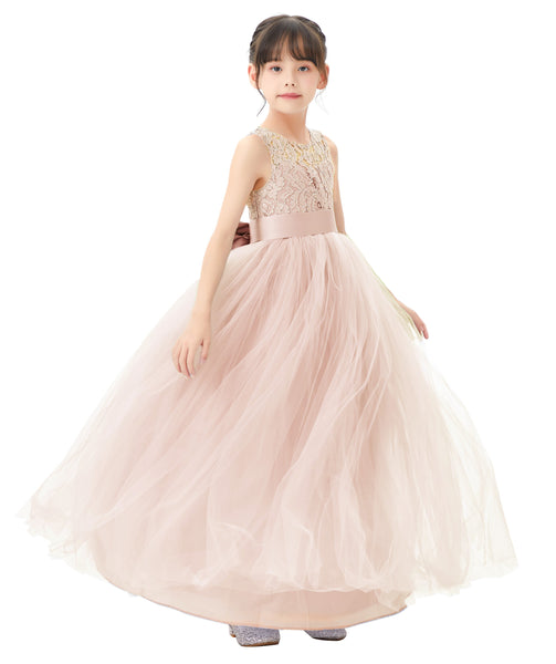 Illusion Lace Flower Girl Dress Communion Baptism Christening Ballroom Recital Evening Gown 331