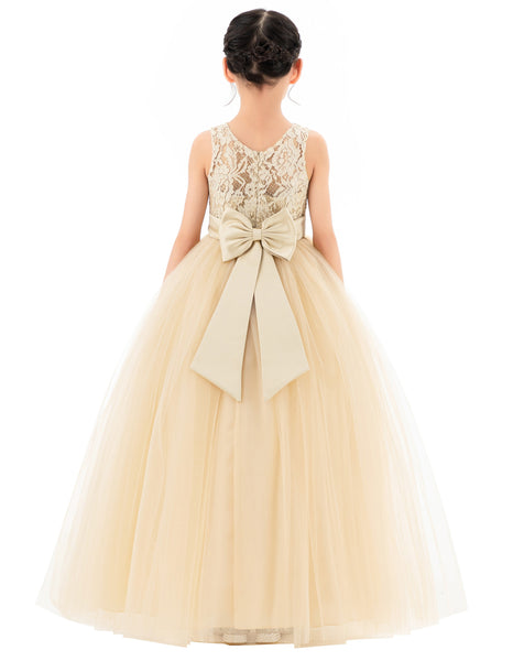 Illusion Lace Flower Girl Dress Communion Baptism Christening Ballroom Recital Evening Gown 331