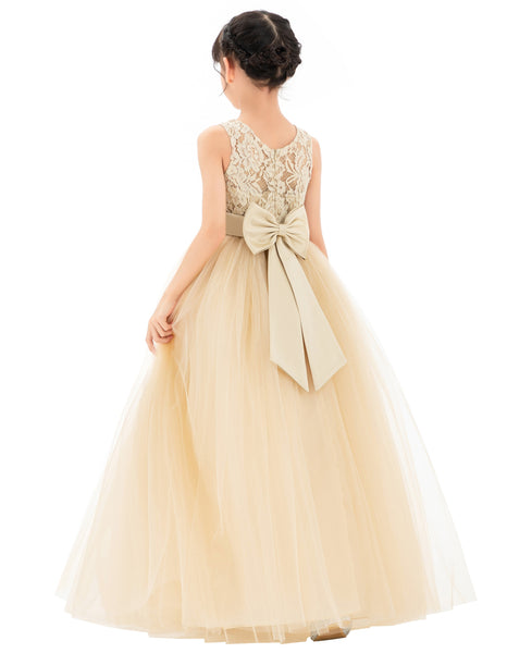 Illusion Lace Flower Girl Dress Communion Baptism Christening Ballroom Recital Evening Gown 331