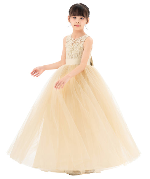 Illusion Lace Flower Girl Dress Communion Baptism Christening Ballroom Recital Evening Gown 331