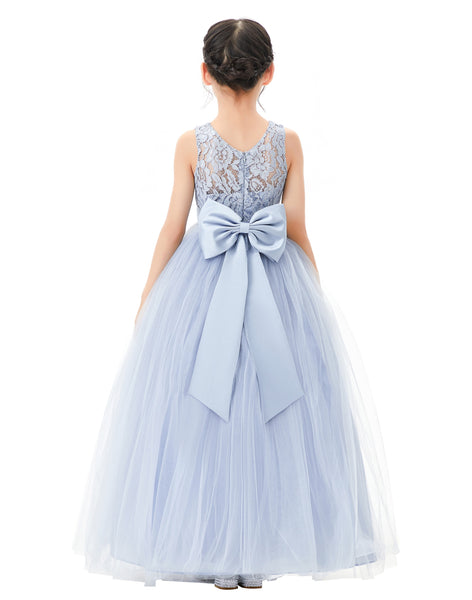 Illusion Lace Flower Girl Dress Communion Baptism Christening Ballroom Recital Evening Gown 331