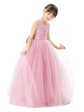 Illusion Lace Flower Girl Dress Communion Baptism Christening Ballroom Recital Evening Gown 331