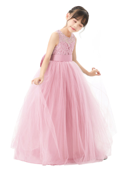 Illusion Lace Flower Girl Dress Communion Baptism Christening Ballroom Recital Evening Gown 331