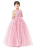 Illusion Lace Flower Girl Dress Communion Baptism Christening Ballroom Recital Evening Gown 331