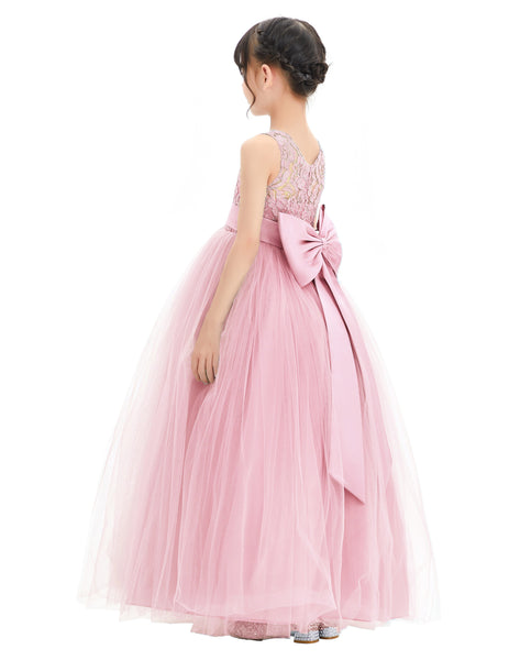 Illusion Lace Flower Girl Dress Communion Baptism Christening Ballroom Recital Evening Gown 331